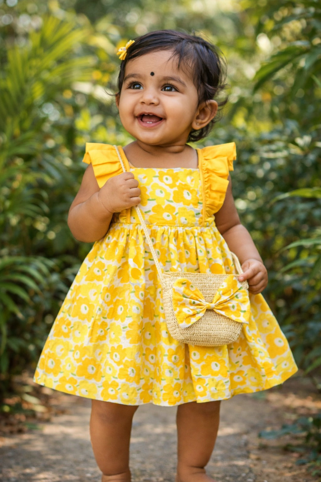 Sunny Bloom Cotton Dress & Bag Set – Golden Garden Edition